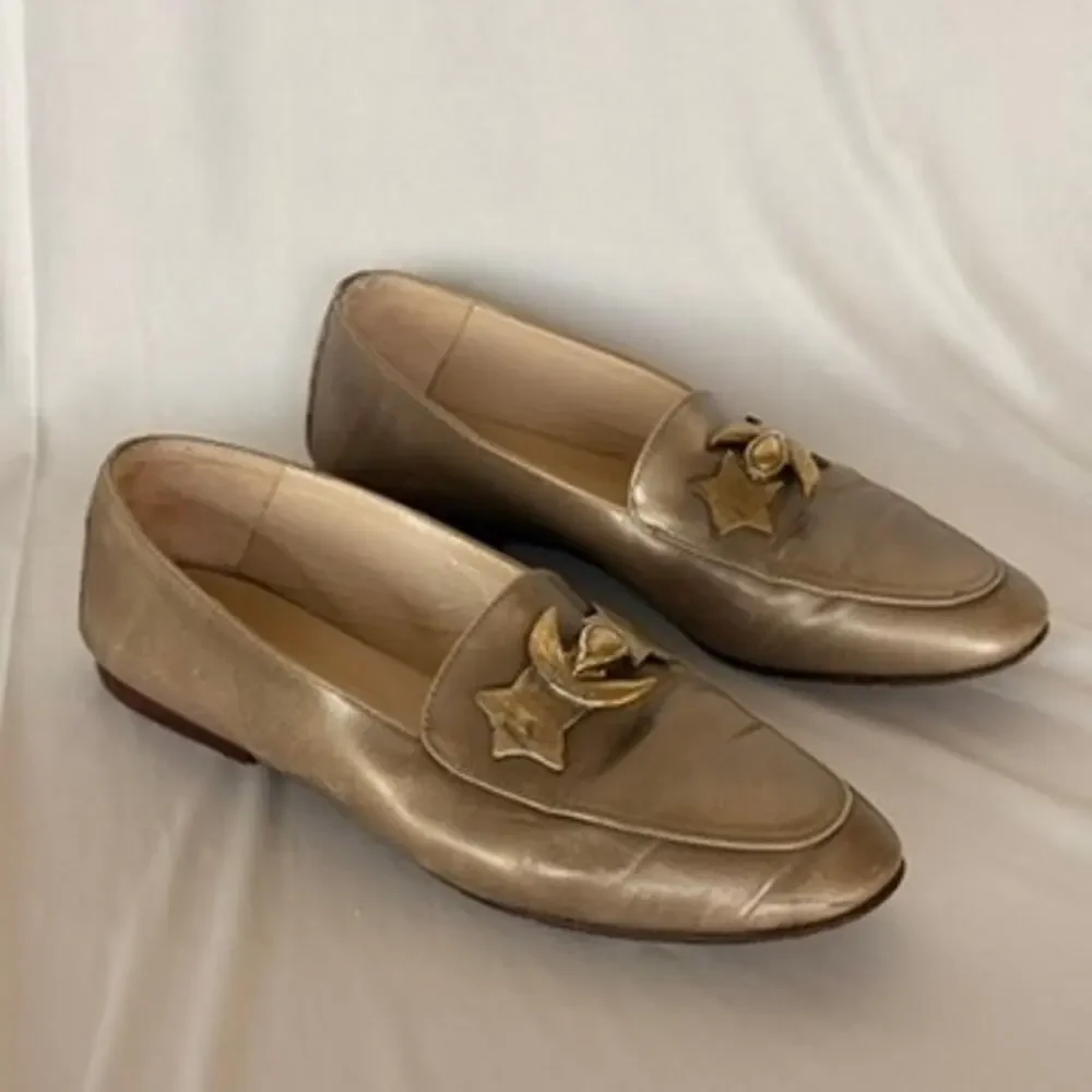 John David Metallic Gold Loafers - Moon & Star Hardware, Size 7.5, Italy